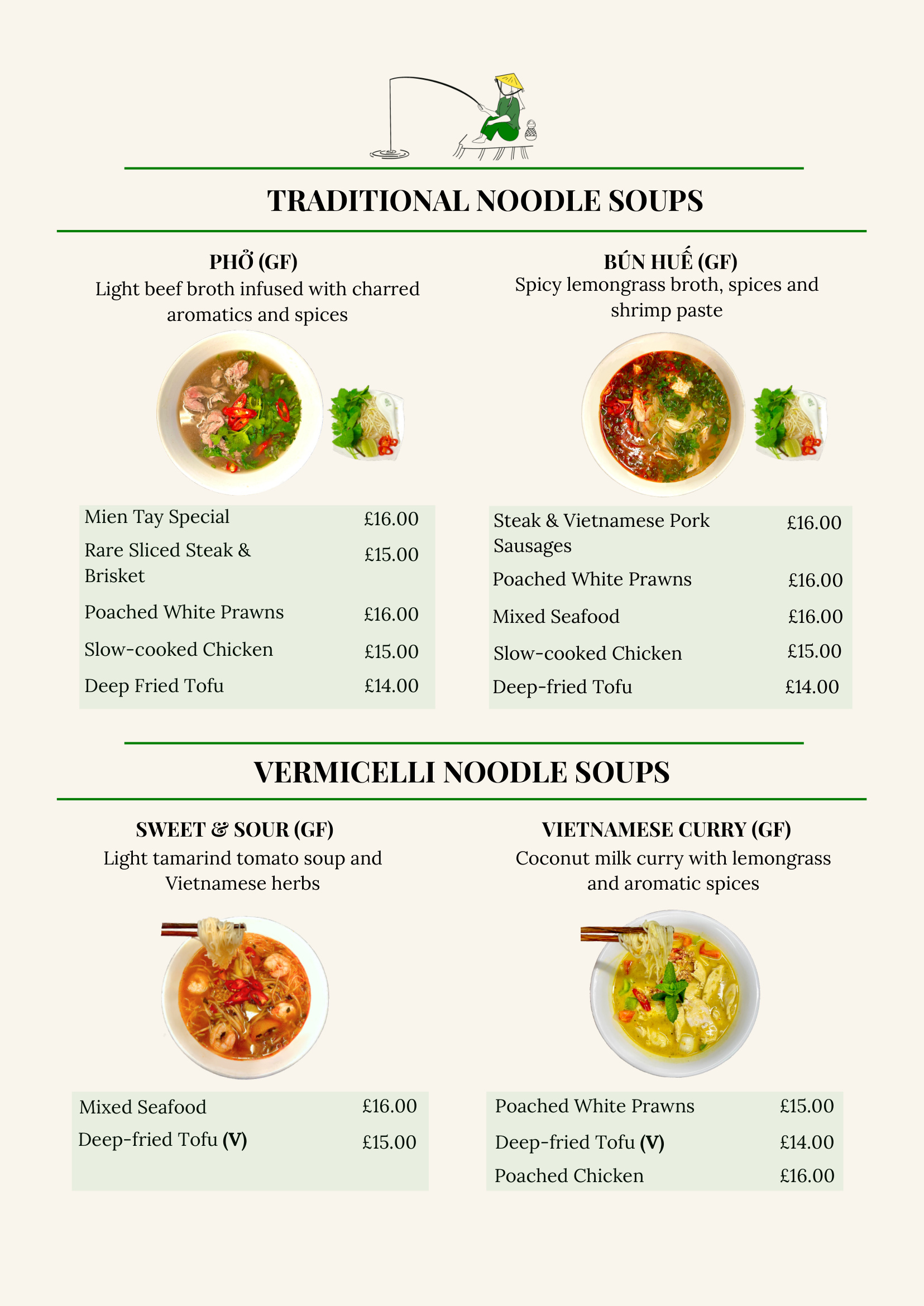 menu at Mien Tay restaurant