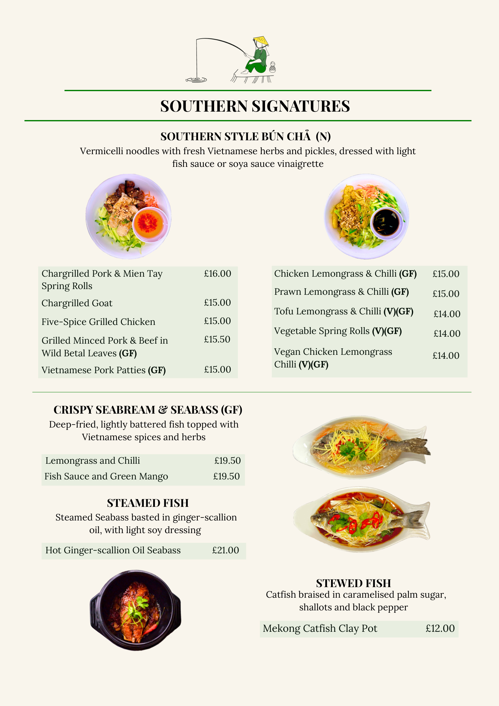 menu at Mien Tay restaurant