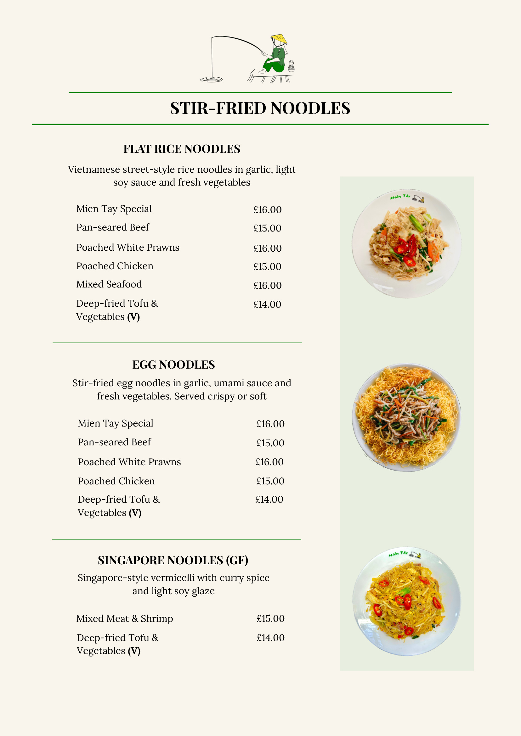 menu at Mien Tay restaurant